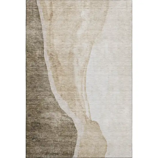 Brown And Ivory Abstract Washable Area Rug With UV Protection Photo 1
