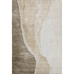 Photo of Brown And Ivory Abstract Washable Area Rug With UV Protection