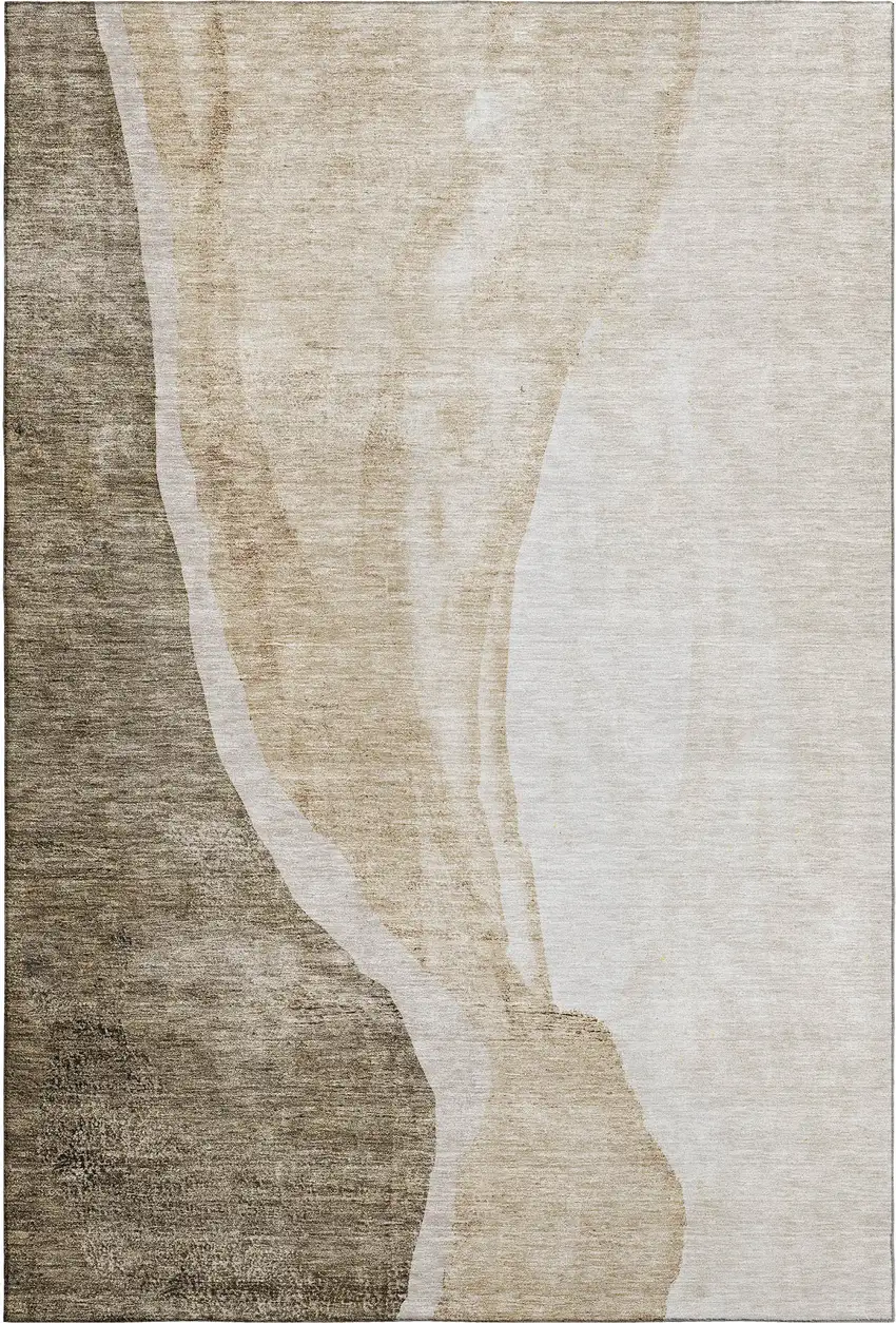 Brown And Ivory Abstract Washable Area Rug With UV Protection Photo 2