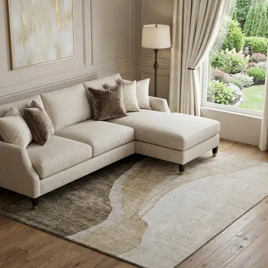 Brown And Ivory Abstract Washable Area Rug With UV Protection Photo 1