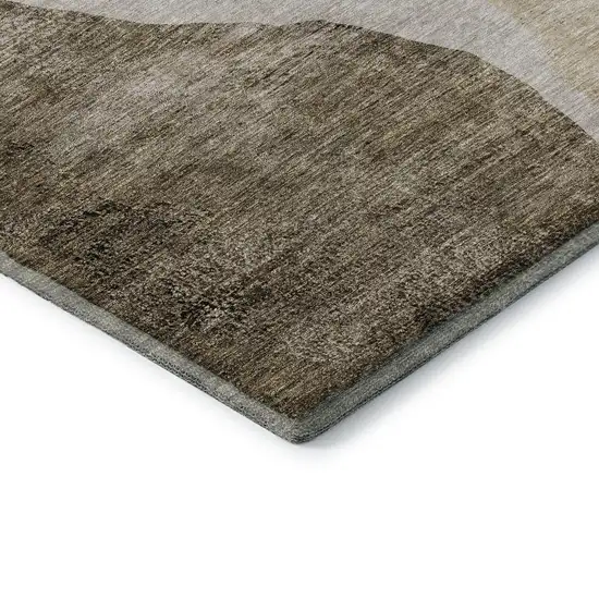 Brown And Ivory Abstract Washable Area Rug With UV Protection Photo 7