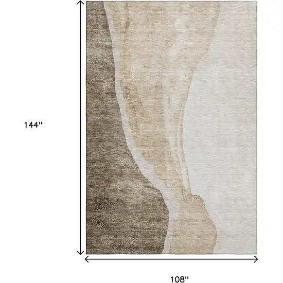 Brown And Ivory Abstract Washable Area Rug With UV Protection Photo 3