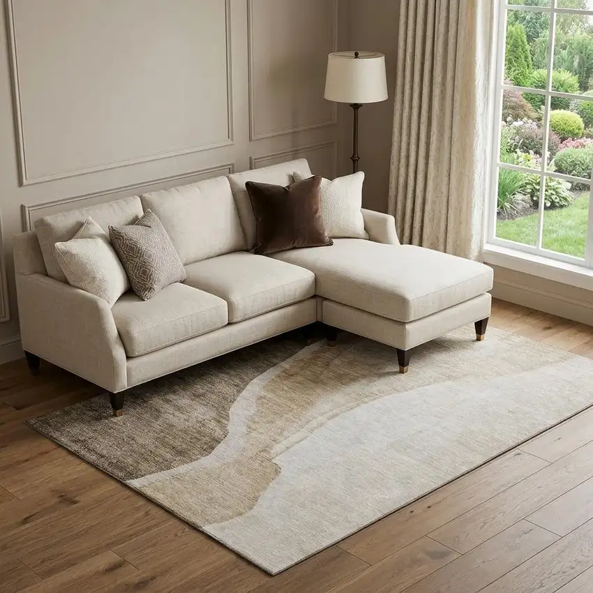 Brown And Ivory Abstract Washable Area Rug With UV Protection Photo 1