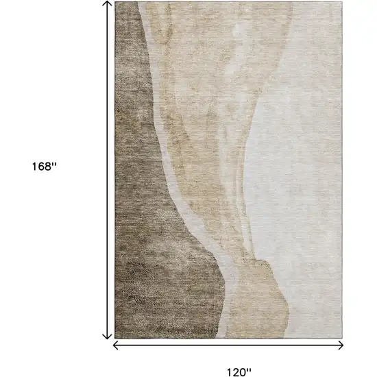 Brown And Ivory Abstract Washable Area Rug With UV Protection Photo 3