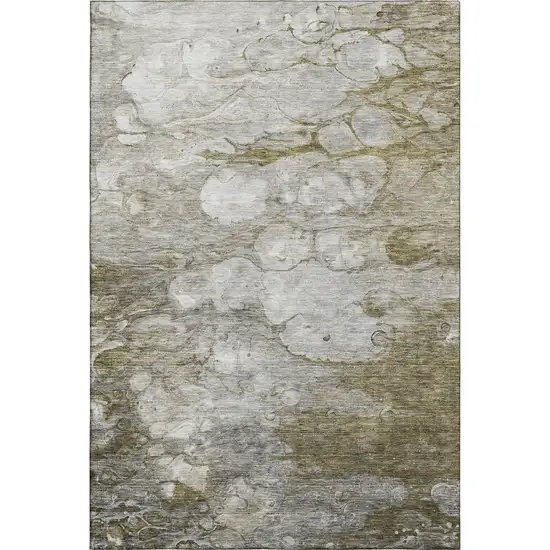 Brown And Ivory Abstract Washable Area Rug With UV Protection Photo 7