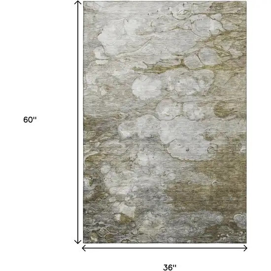 Brown And Ivory Abstract Washable Area Rug With UV Protection Photo 6