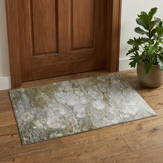 Brown And Ivory Abstract Washable Area Rug With UV Protection Photo 1