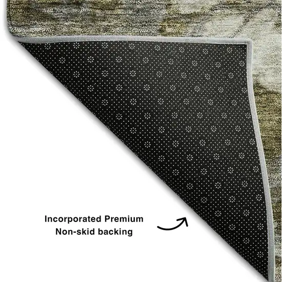 Brown And Ivory Abstract Washable Area Rug With UV Protection Photo 8