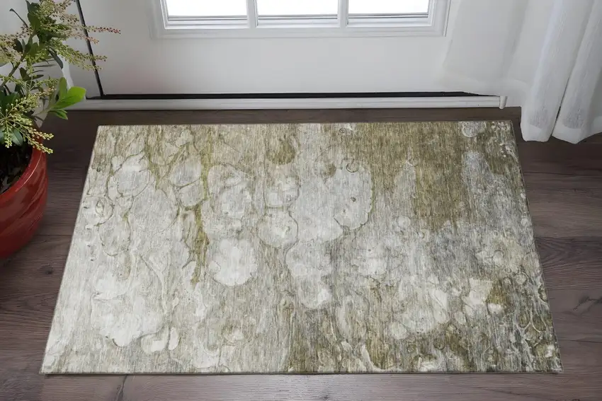 Brown And Ivory Abstract Washable Area Rug With UV Protection Photo 2