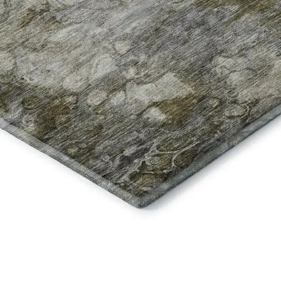 Brown And Ivory Abstract Washable Area Rug With UV Protection Photo 9