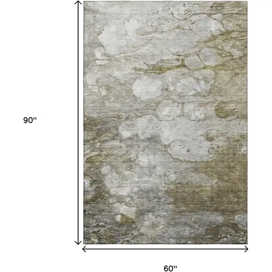 Brown And Ivory Abstract Washable Area Rug With UV Protection Photo 4
