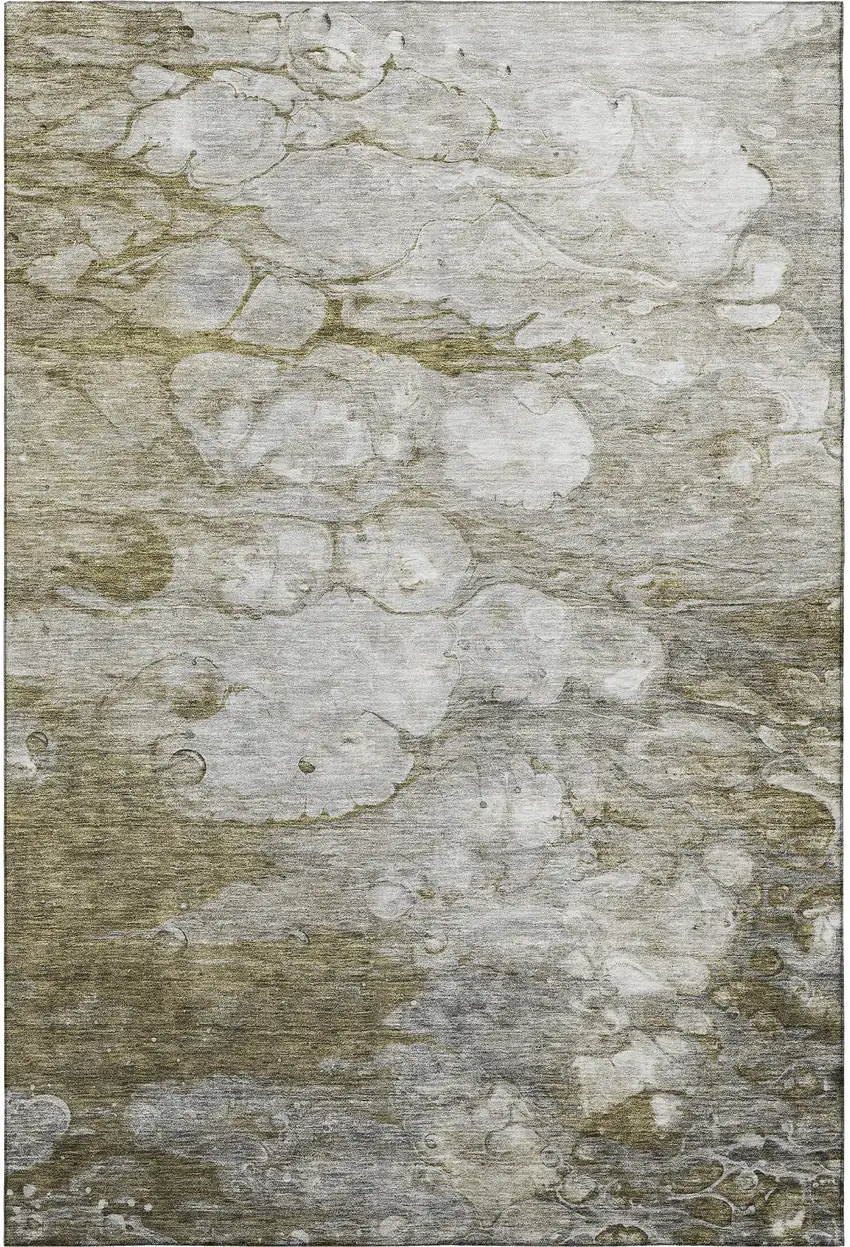 Brown And Ivory Abstract Washable Area Rug With UV Protection Photo 5