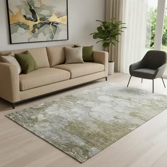 Brown And Ivory Abstract Washable Area Rug With UV Protection Photo 1