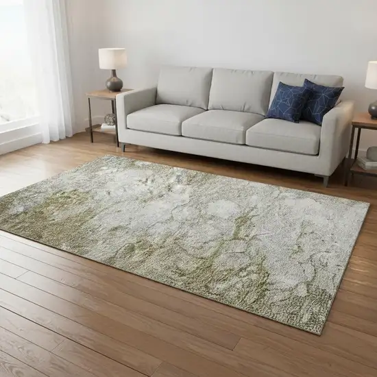 Brown And Ivory Abstract Washable Area Rug With UV Protection Photo 3