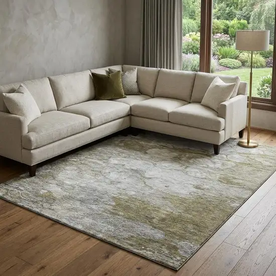 Brown And Ivory Abstract Washable Area Rug With UV Protection Photo 1
