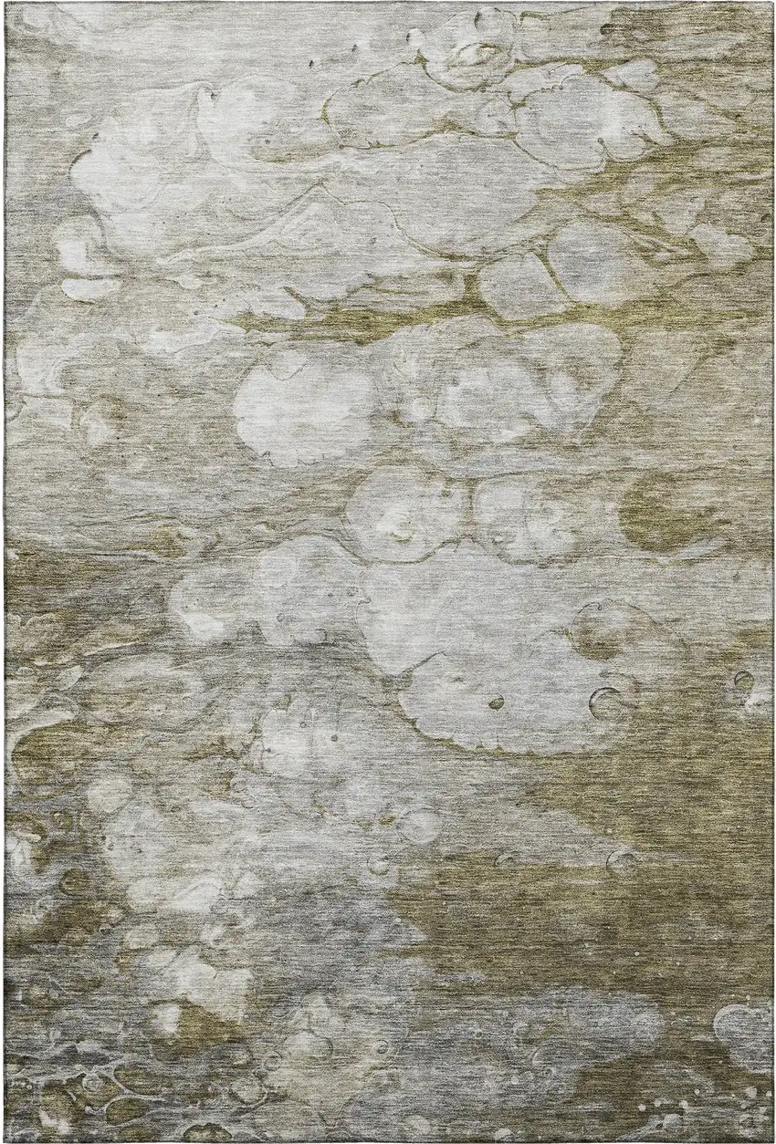 Brown And Ivory Abstract Washable Area Rug With UV Protection Photo 2