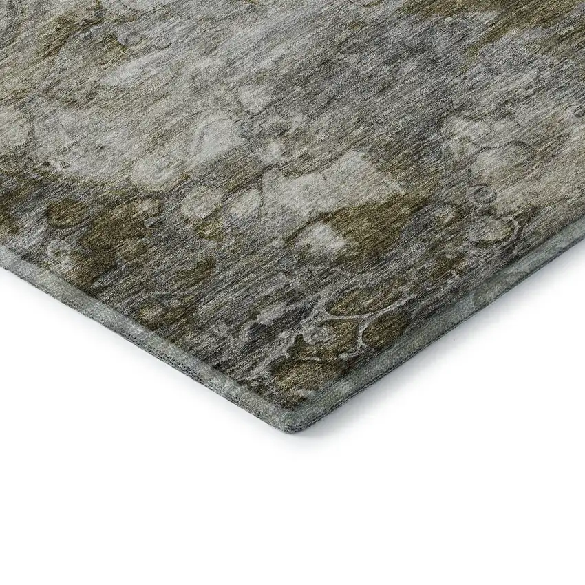 Brown And Ivory Abstract Washable Area Rug With UV Protection Photo 8