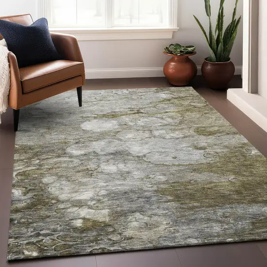 Brown And Ivory Abstract Washable Area Rug With UV Protection Photo 4