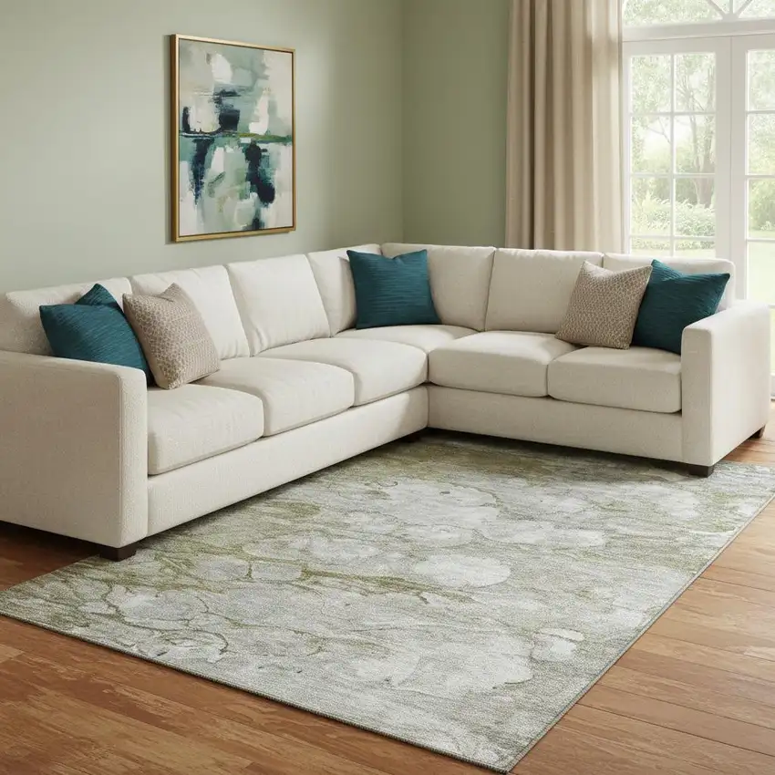 Brown And Ivory Abstract Washable Area Rug With UV Protection Photo 1