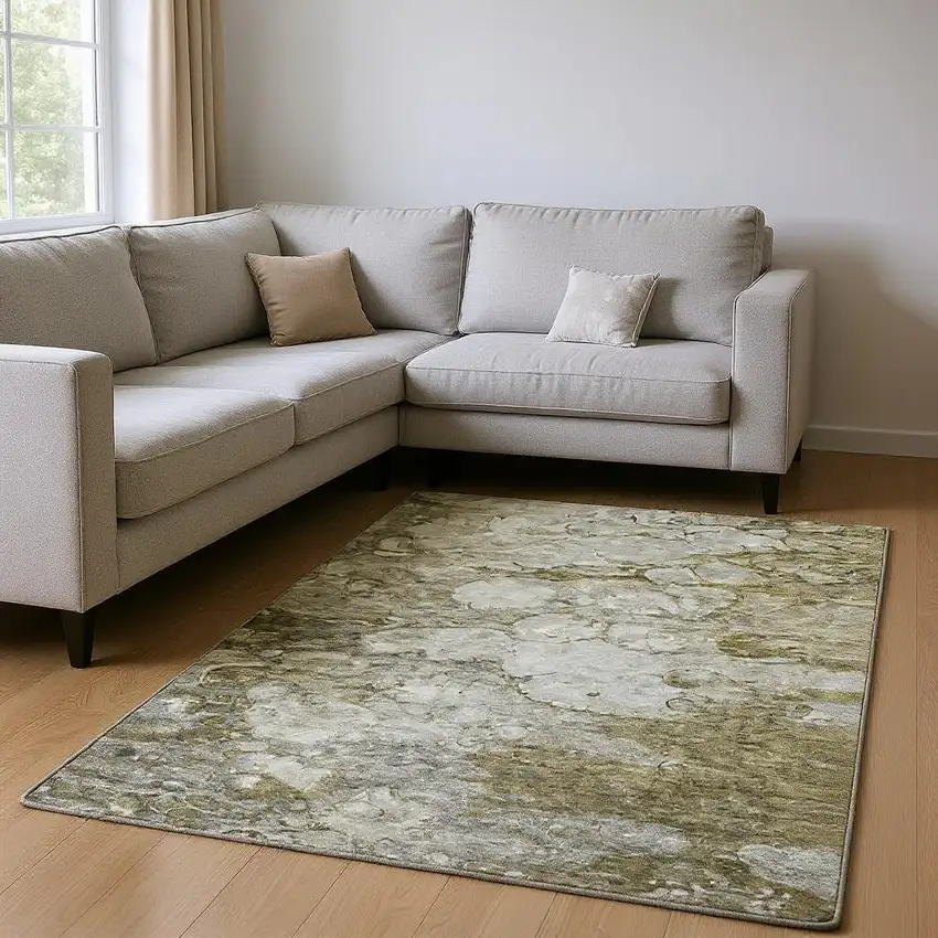 Brown And Ivory Abstract Washable Area Rug With UV Protection Photo 1