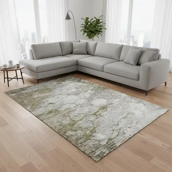 Brown And Ivory Abstract Washable Area Rug With UV Protection Photo 1