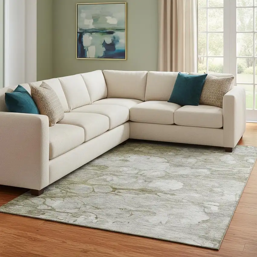 Brown And Ivory Abstract Washable Area Rug With UV Protection Photo 1