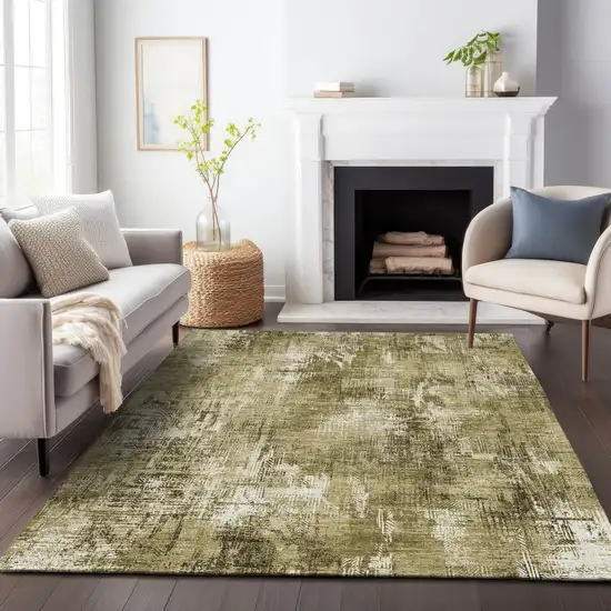 Brown And Ivory Abstract Washable Area Rug With UV Protection Photo 2