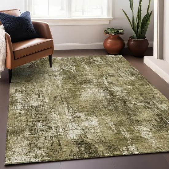 Brown And Ivory Abstract Washable Area Rug With UV Protection Photo 3