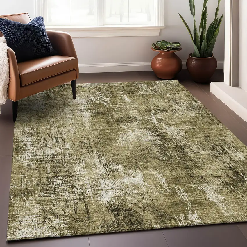 Brown And Ivory Abstract Washable Area Rug With UV Protection Photo 3