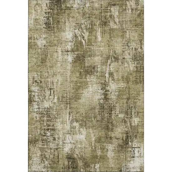 Brown And Ivory Abstract Washable Area Rug With UV Protection Photo 4