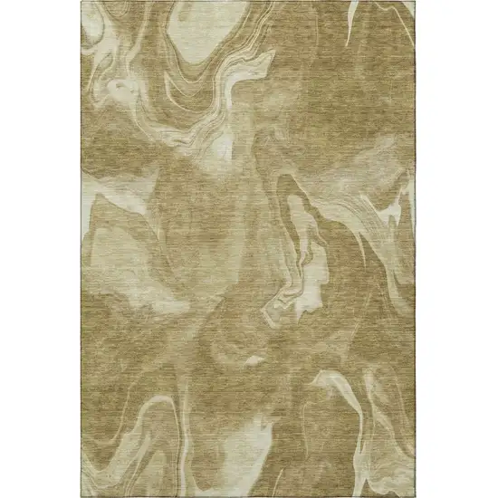 Brown And Ivory Abstract Washable Area Rug With UV Protection Photo 4