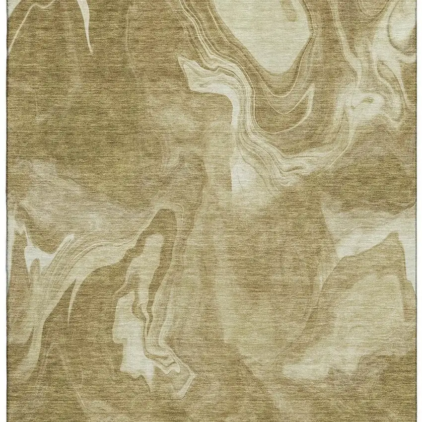 Brown And Ivory Abstract Washable Area Rug With UV Protection Photo 4