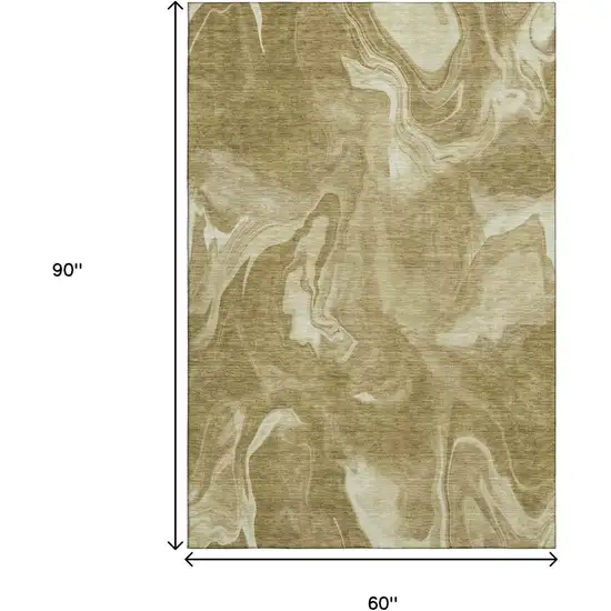 Brown And Ivory Abstract Washable Area Rug With UV Protection Photo 3