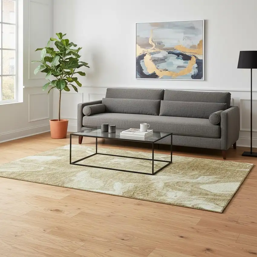 Brown And Ivory Abstract Washable Area Rug With UV Protection Photo 2