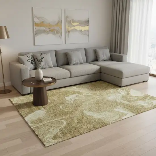 Brown And Ivory Abstract Washable Area Rug With UV Protection Photo 2