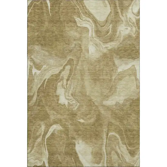 Brown And Ivory Abstract Washable Area Rug With UV Protection Photo 1