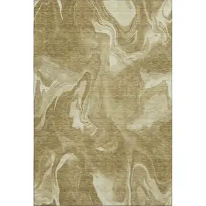 Photo of Brown And Ivory Abstract Washable Area Rug With UV Protection
