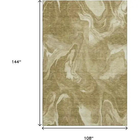 Brown And Ivory Abstract Washable Area Rug With UV Protection Photo 3