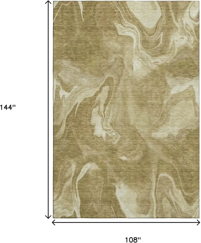 Brown And Ivory Abstract Washable Area Rug With UV Protection Photo 3