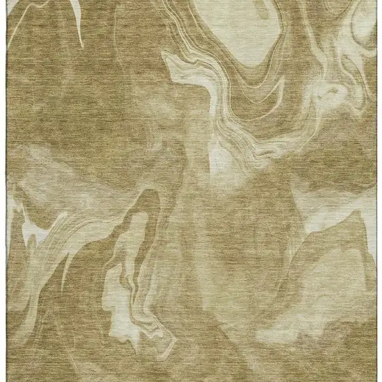 Brown And Ivory Abstract Washable Area Rug With UV Protection Photo 4