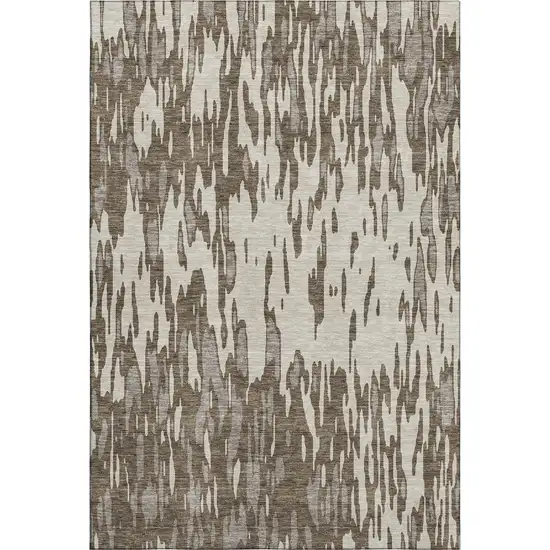 Brown And Ivory Abstract Washable Area Rug With UV Protection Photo 1