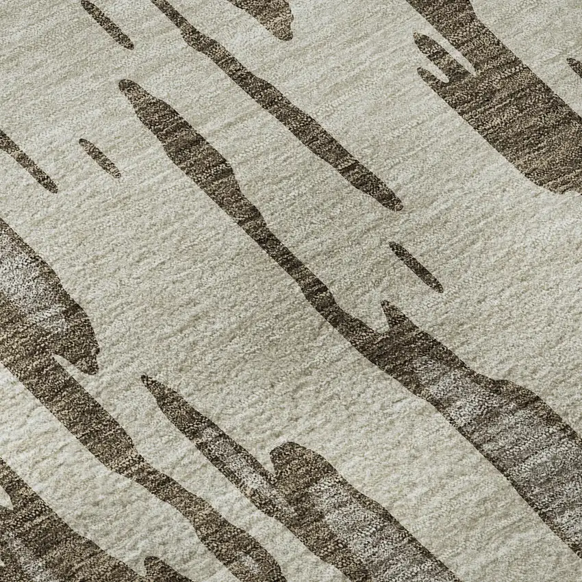 Brown And Ivory Abstract Washable Area Rug With UV Protection Photo 9