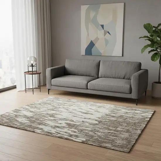 Brown And Ivory Abstract Washable Area Rug With UV Protection Photo 2