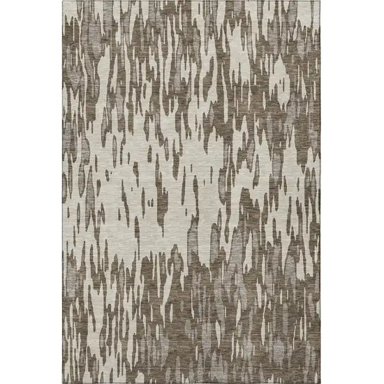Brown And Ivory Abstract Washable Area Rug With UV Protection Photo 3