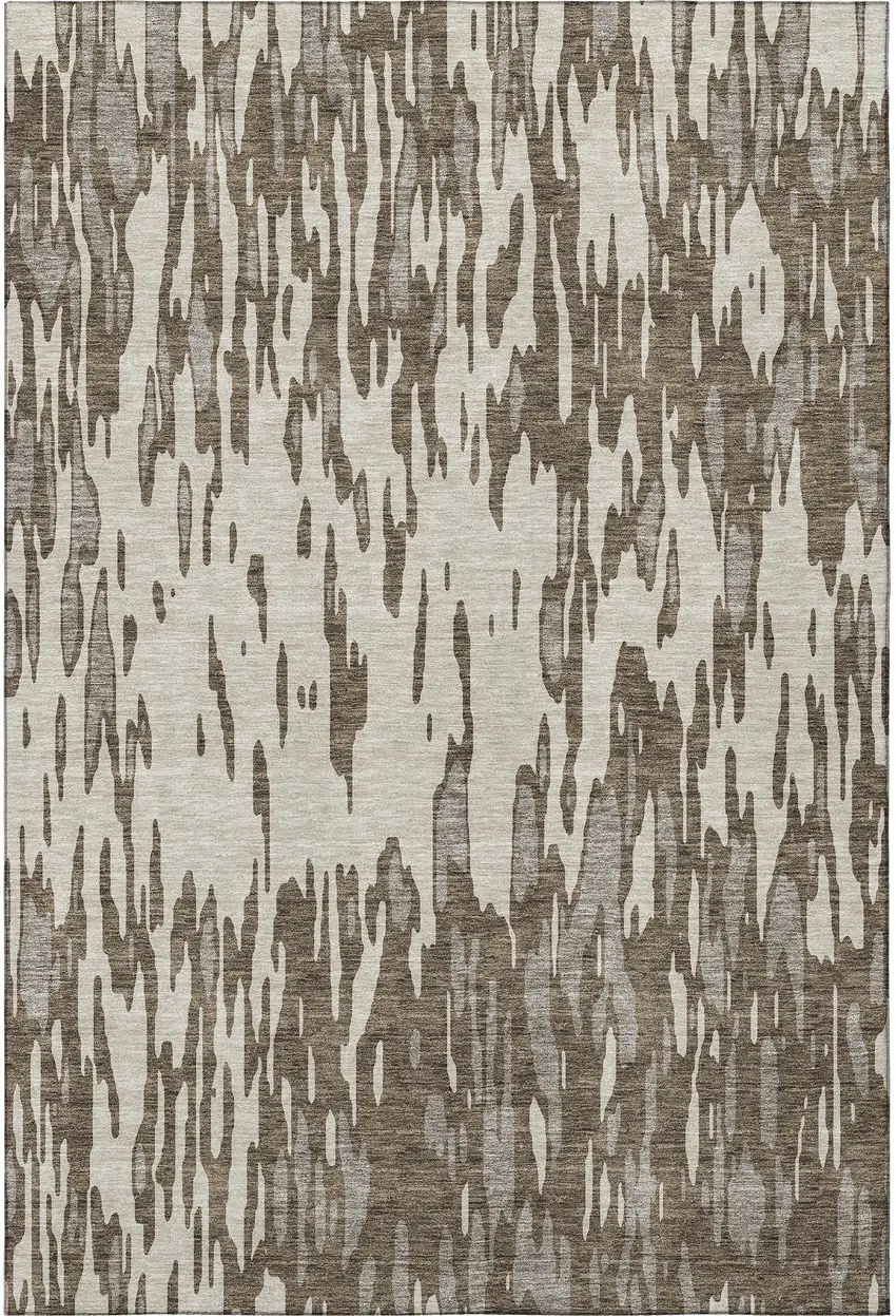 Brown And Ivory Abstract Washable Area Rug With UV Protection Photo 3