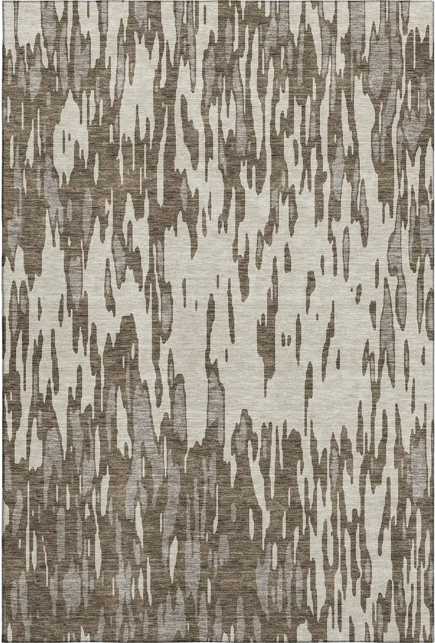 Brown And Ivory Abstract Washable Area Rug With UV Protection Photo 1