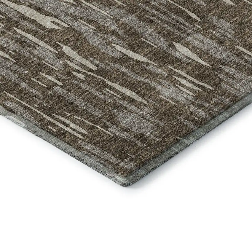 Brown And Ivory Abstract Washable Area Rug With UV Protection Photo 7