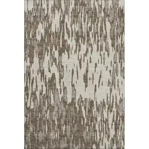 Photo of Brown And Ivory Abstract Washable Area Rug With UV Protection