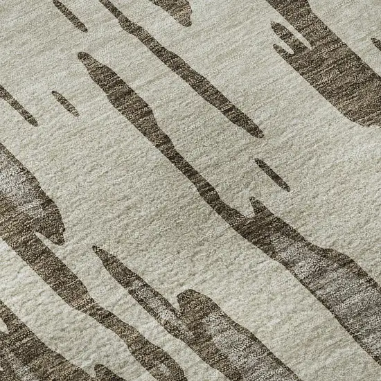 Brown And Ivory Abstract Washable Area Rug With UV Protection Photo 9