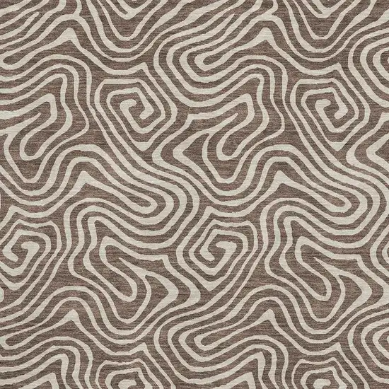 Brown And Ivory Abstract Washable Area Rug With UV Protection Photo 2